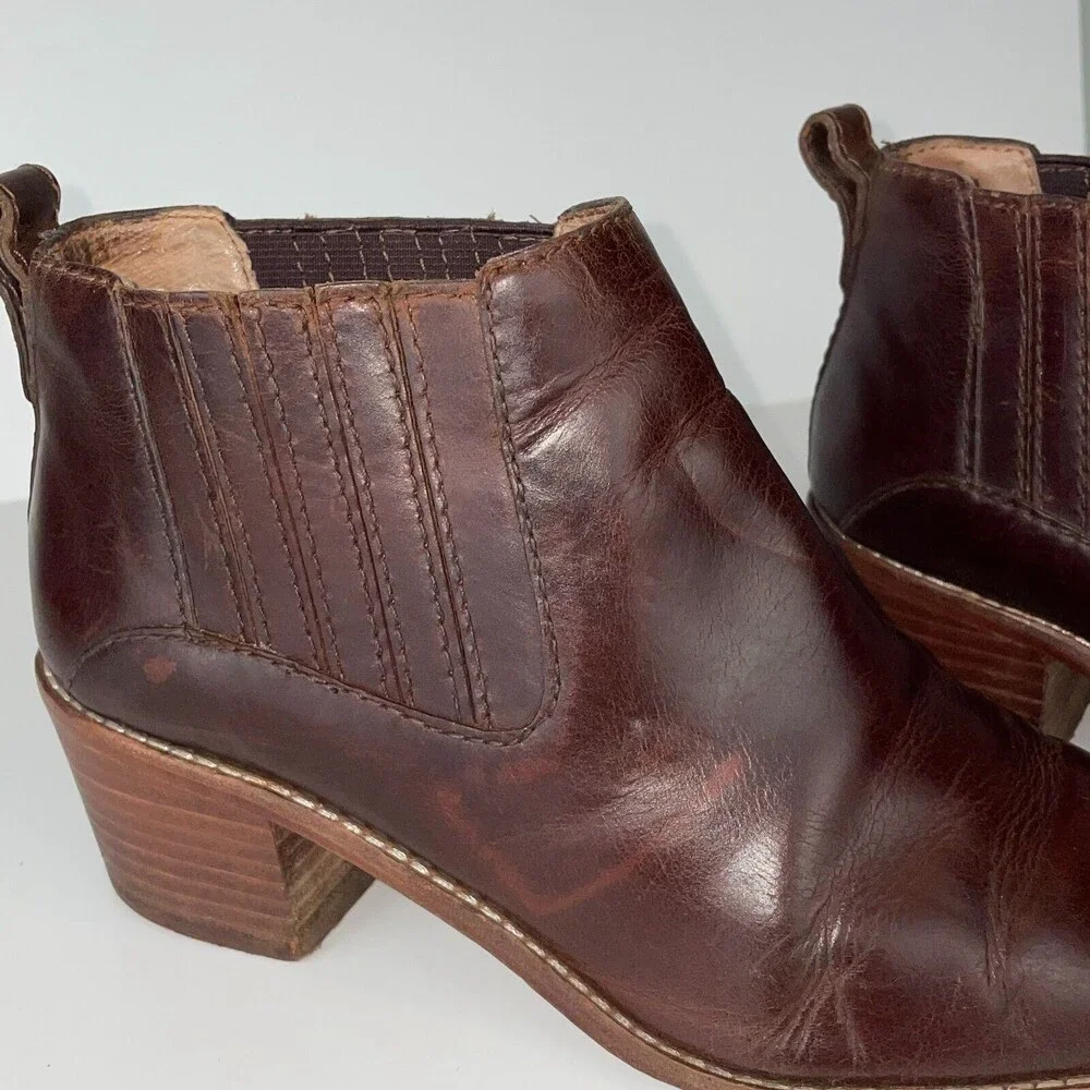 Madewell Bonham Boot Chelsea Western Ankle Bootie Cherry Wood Brown Leather Sz 8